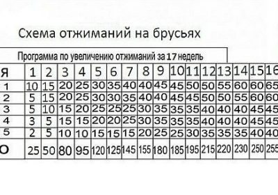 Схема тренировок в отжимания от пола Схема тренировок в отжимания от пола