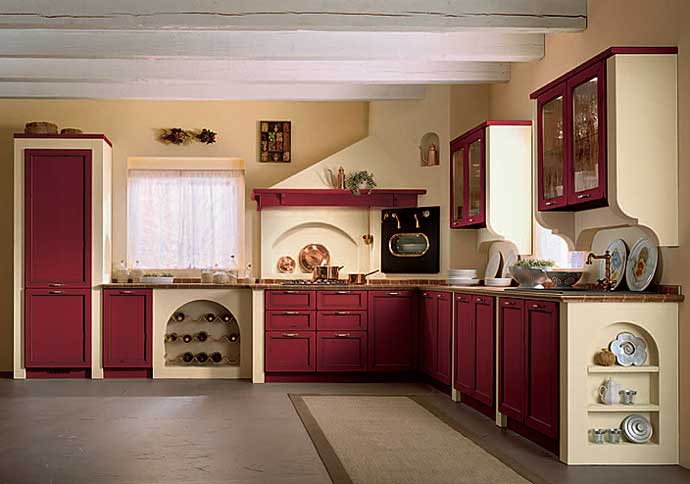 Як оформити кухню в бордово кольорі