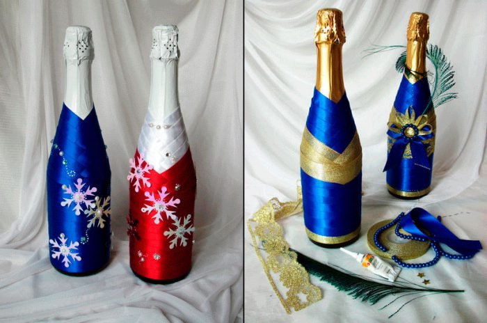 Прикрашаємо шампанське на Новий рік своїми руками, ідеї з фото