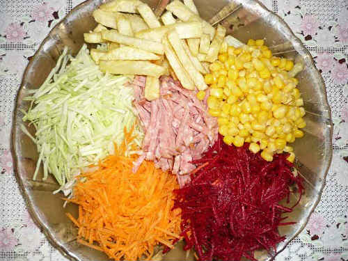 Салат Цап у городі — рецепти з чіпсами, мясом, картоплею, морквою, куркою