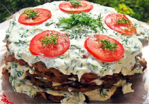 Баклажановий закусочний торт домашній рецепт з фото покроково