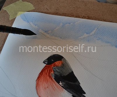 Як намалювати снігура на гілку горобини поетапно: олівцем і фарбами