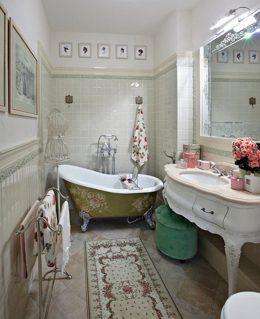 Плитка Шеббі Шик в інтерєрі ванної кімнати: 30+ фото